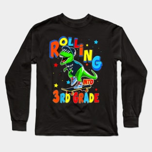 Kids Rolling Third Grade Dinosaur T Rex Back To School Long Sleeve T-Shirt